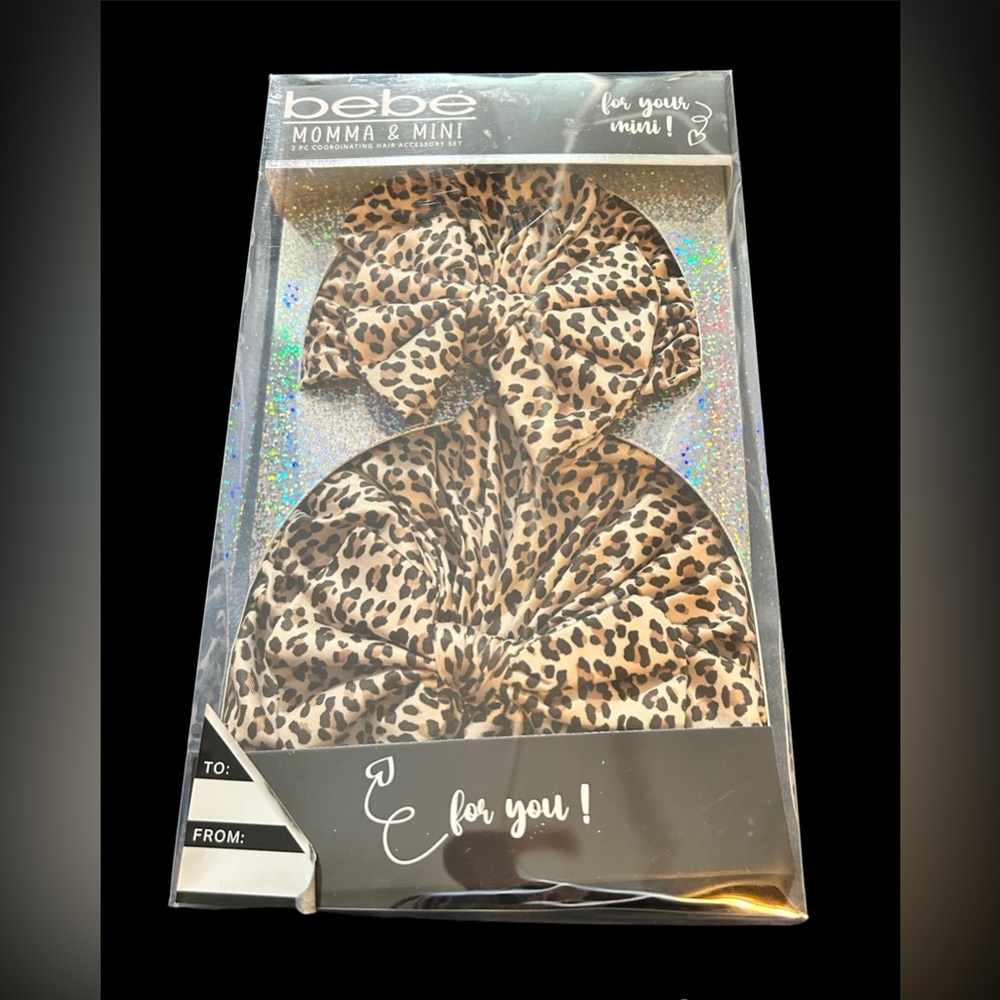 NWT BEBE Momma and Baby 2 Piece Matching Cheetah Turban with Bow Set